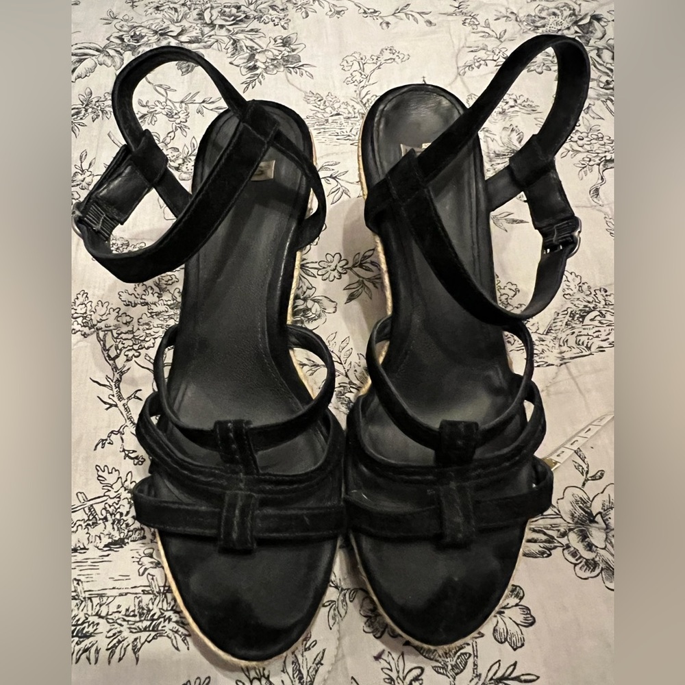 UGG Australia Sandals Wedge Size 10 Callia Black Suede Platform Espadrille